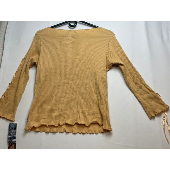 L.E.I. long sleeve shirt womens XL ribbon boat collar LEI L4F27000 tan new - Picture 2 of 11